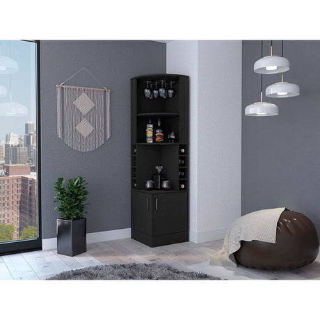 Bar Esquinero Kava Wengue 46.9x180cm con Un Cajón y con Ocho Portabotellas - Bares | Bylmo