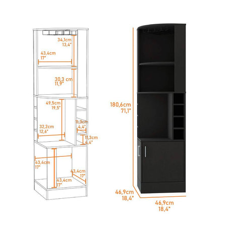 Bar Esquinero Kava Wengue 46.9x180cm con Un Cajón y con Ocho Portabotellas - Bares | Bylmo