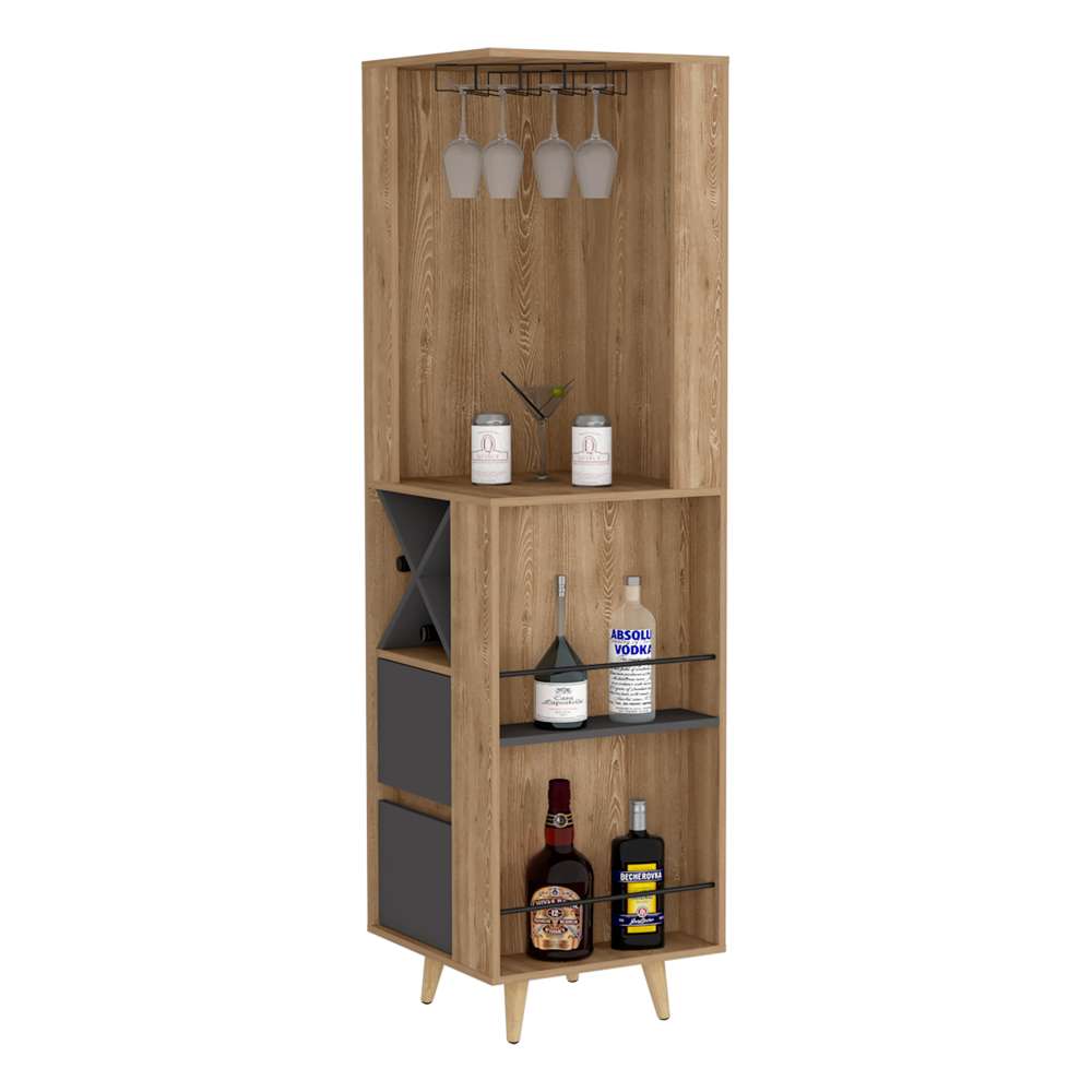 Bar Esquinero Salem Miel y Plomo 50 cm con Dos Cajones - Bares | Bylmo