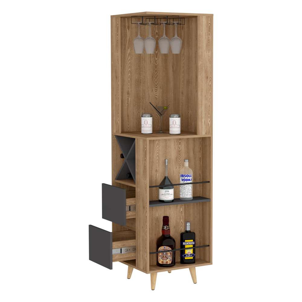 Bar Esquinero Salem Miel y Plomo 50 cm con Dos Cajones - Bares | Bylmo