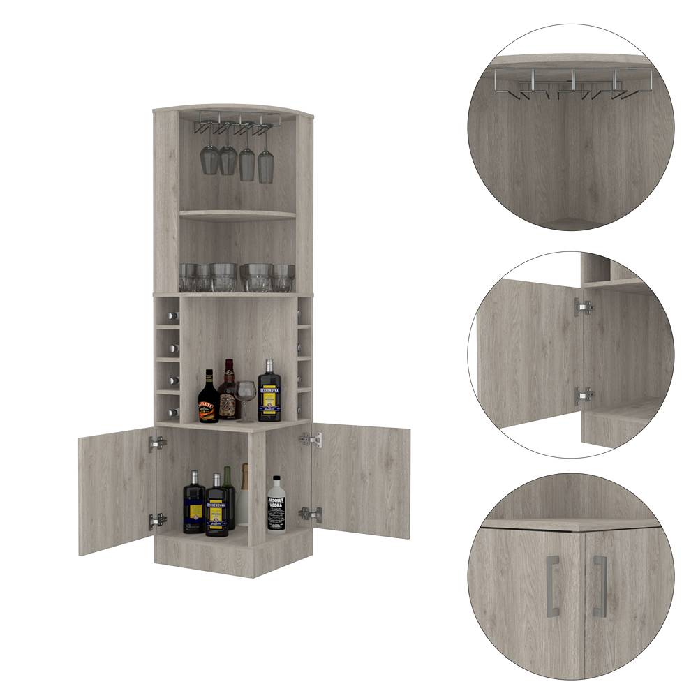 Bar Esquinero Esquinero Syrah Ceniza 46.9x180.6cm con Un Cajón y con Ocho Portabotellas - Bares | Bylmo