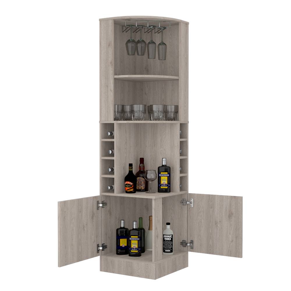 Bar Esquinero Esquinero Syrah Ceniza 46.9x180.6cm con Un Cajón y con Ocho Portabotellas - Bares | Bylmo