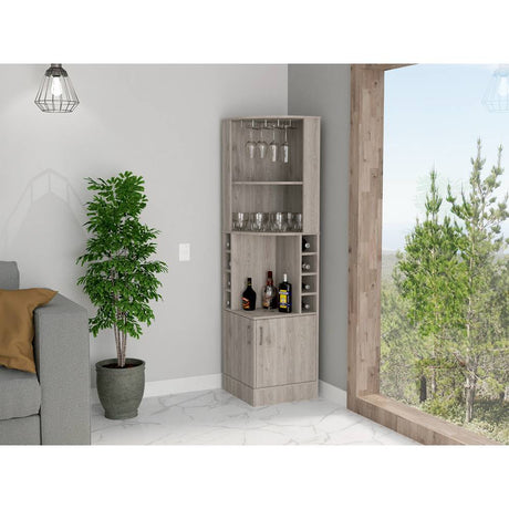 Bar Esquinero Esquinero Syrah Ceniza 46.9x180.6cm con Un Cajón y con Ocho Portabotellas - Bares | Bylmo