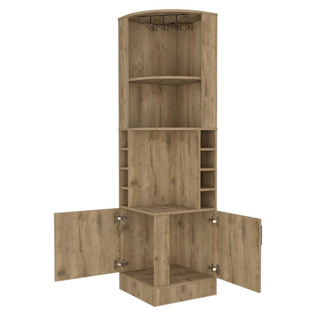 Bar Esquinero Syrah Macadamia 47x181cm con Un Cajón y con Ocho Portabotellas - Bares | Bylmo