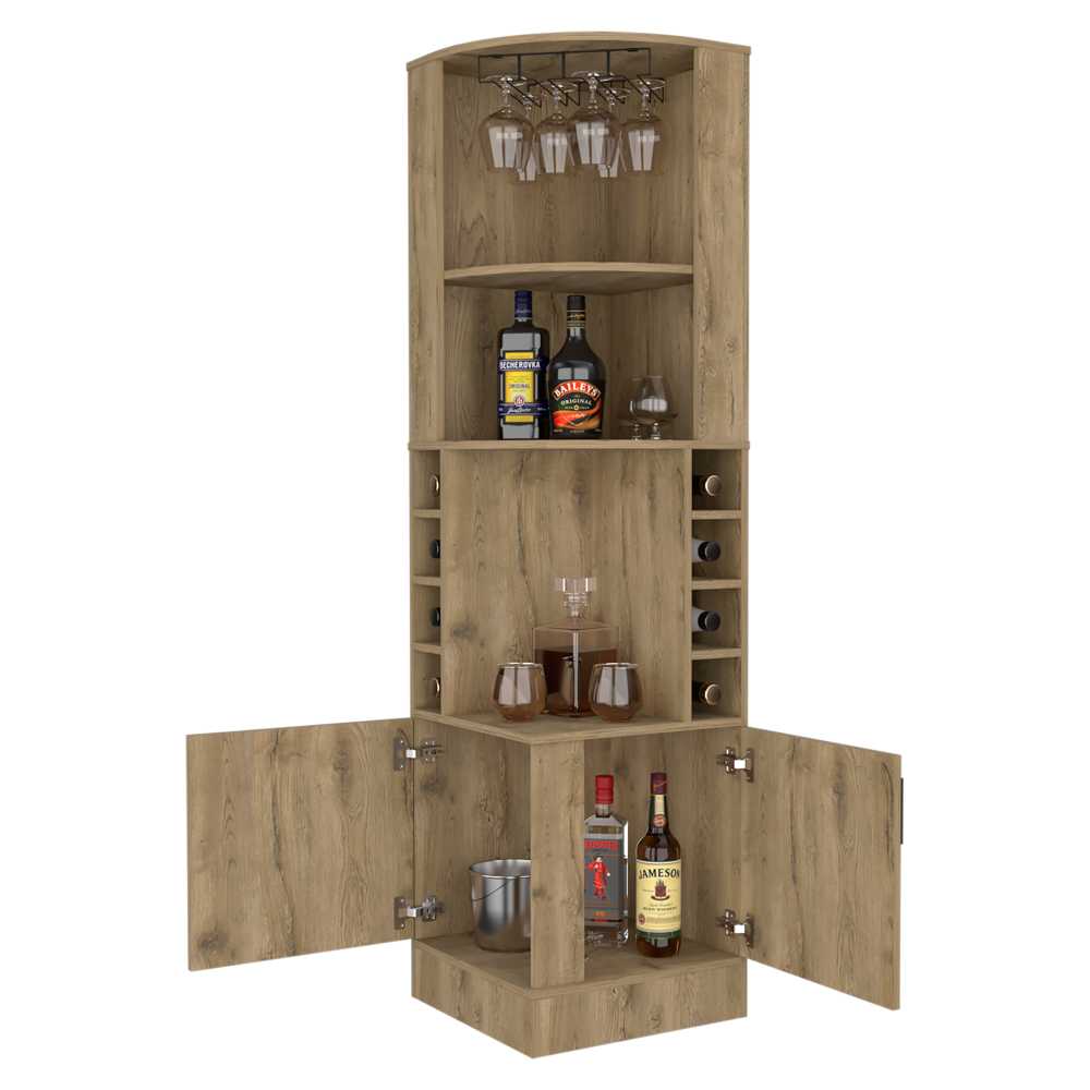 Bar Esquinero Esquinero Syrah Macadamia 46.9x180.6cm con Un Cajón y con Ocho Portabotellas - Bares | Bylmo