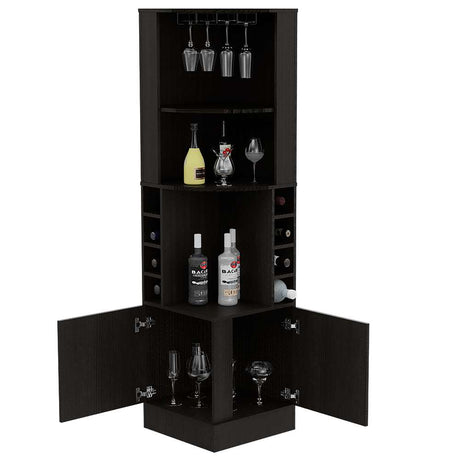 Bar Esquinero Syrah Wengue 46.9x180.6cm con Un Cajón y con Ocho Portabotellas - Bares | Bylmo