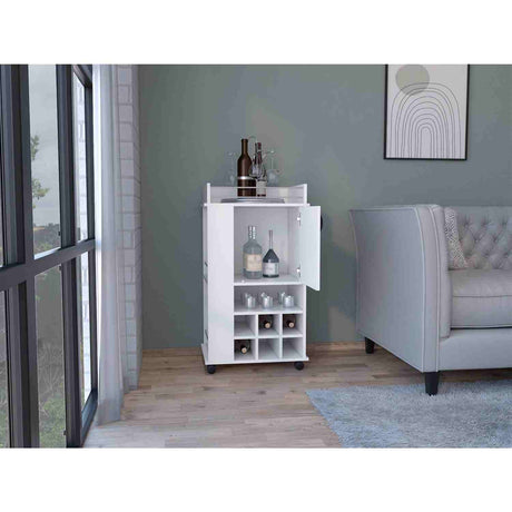Bar Fargo Blanco 55x99cm con Un Cajón y con Seis Portabotellas - Bares | Bylmo