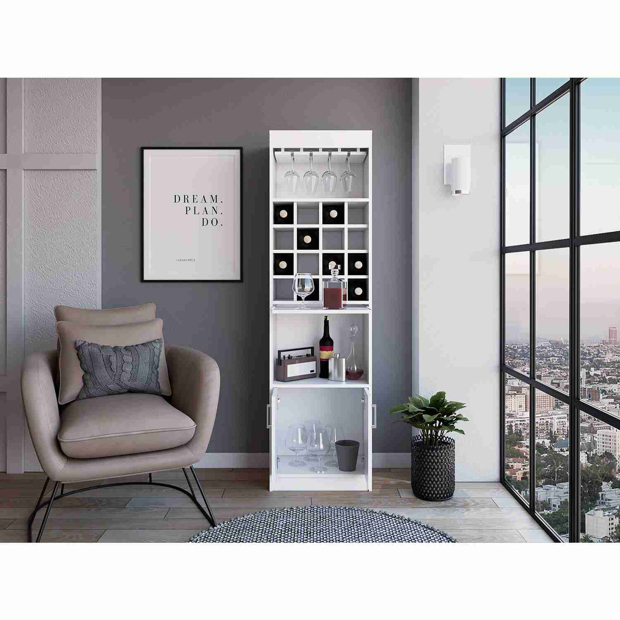 Bar Kava Blanco 51x181cm con Un Cajón y con Dieciséis Portabotellas - Bares | Bylmo