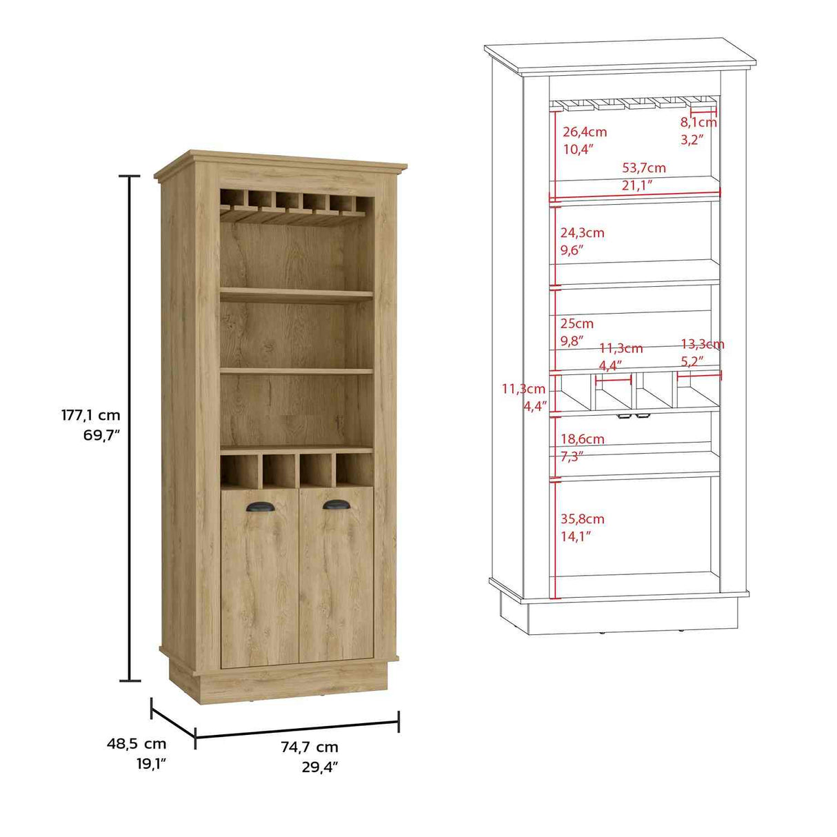 Bar Lafayette Macadamia 75x177cm con Un Cajón y con Cuatro Portabotellas - Bares | Bylmo