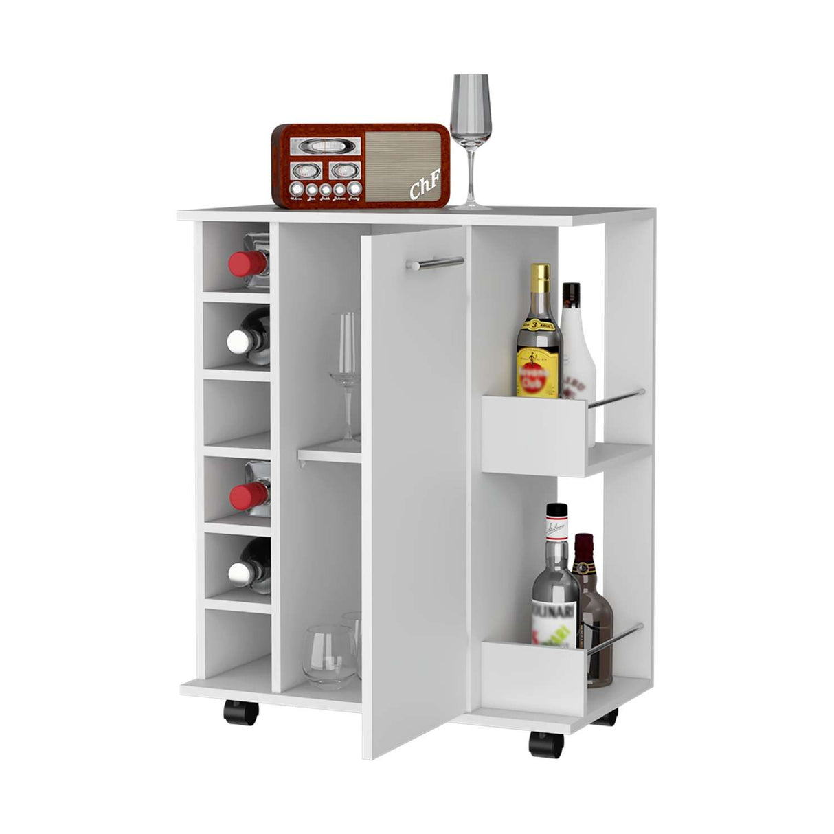 Bar Lothian Blanco 66x82cm con Un Cajón y con Seis Portabotellas - Bares | Bylmo
