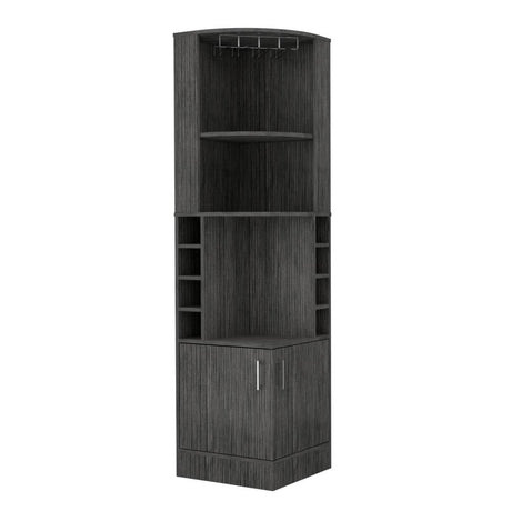 Bar Esquinero Esquinero Syrah Roble Gris 46.9x180.6cm con Un Cajón y con Ocho Portabotellas - Bares | Bylmo