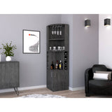 Bar Esquinero Esquinero Syrah Roble Gris 46.9x180.6cm con Un Cajón y con Ocho Portabotellas - Bares | Bylmo