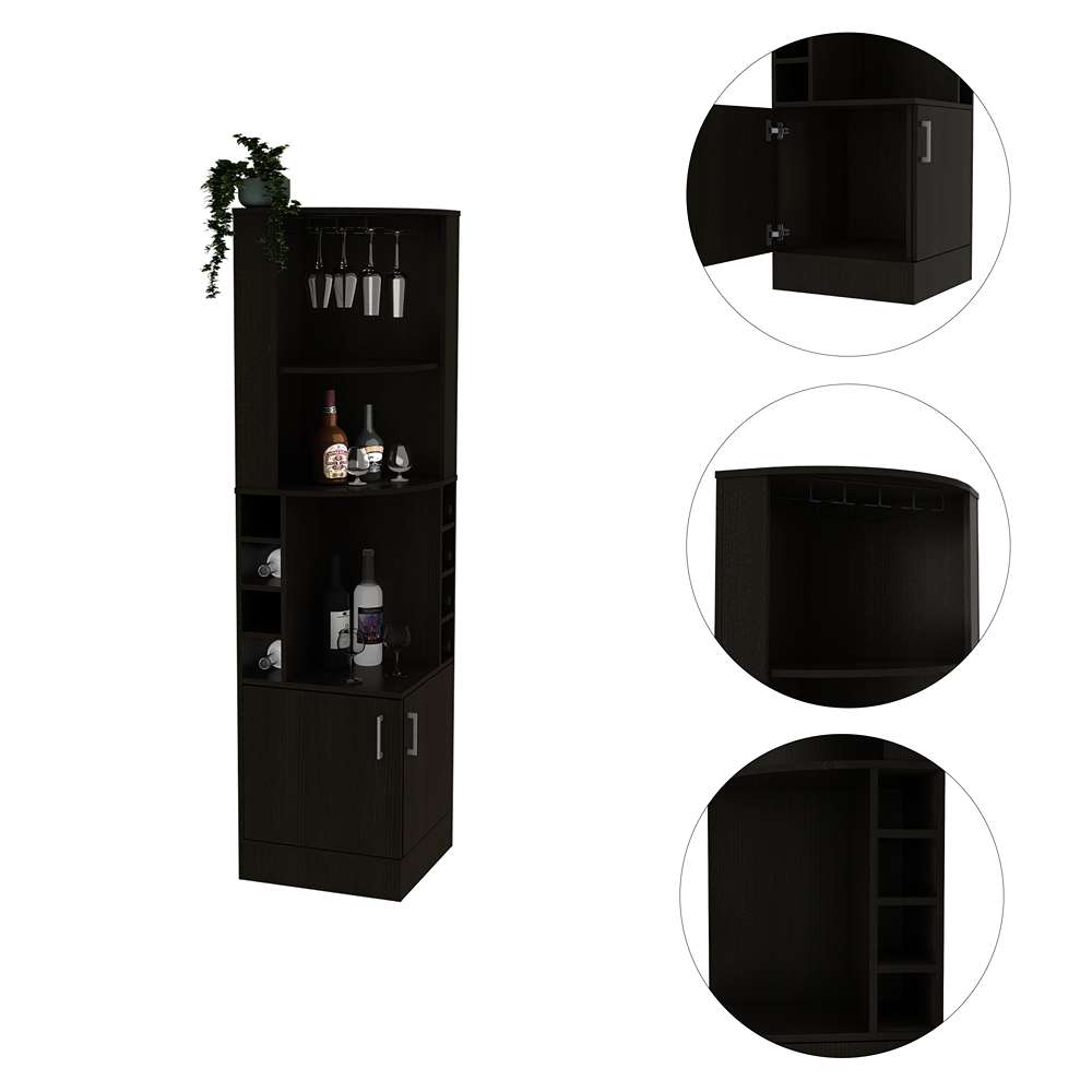 Bar Esquinero Esquinero Syrah Wengue 46.9x180.6cm con Un Cajón y con Ocho Portabotellas - Bares | Bylmo