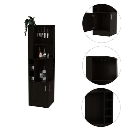 Bar Esquinero Esquinero Syrah Wengue 46.9x180.6cm con Un Cajón y con Ocho Portabotellas - Bares | Bylmo