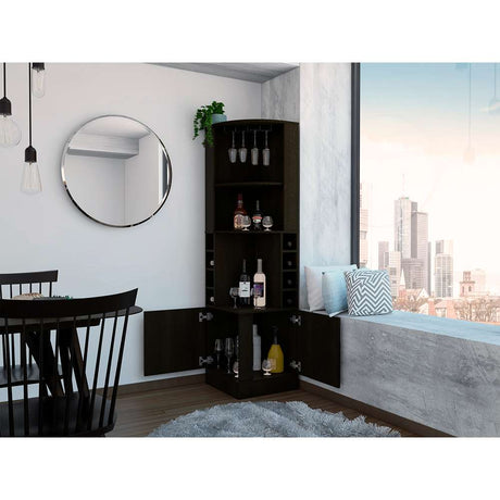 Bar Esquinero Esquinero Syrah Wengue 46.9x180.6cm con Un Cajón y con Ocho Portabotellas - Bares | Bylmo