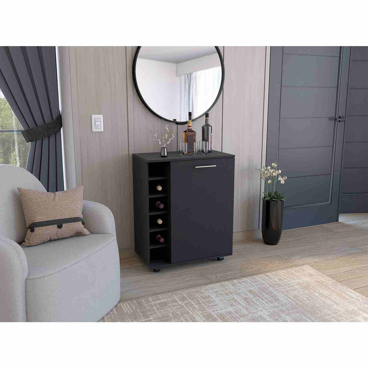 Bar Wick Wengue 66x82cm con Un Cajón y con Seis Portabotellas - Bares | Bylmo