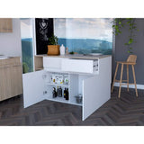 Barra de Cocina Bari Rovere y Blanco 140 cm con Dos Puertas y Dos Cajones - Muebles Organizadores | Bylmo
