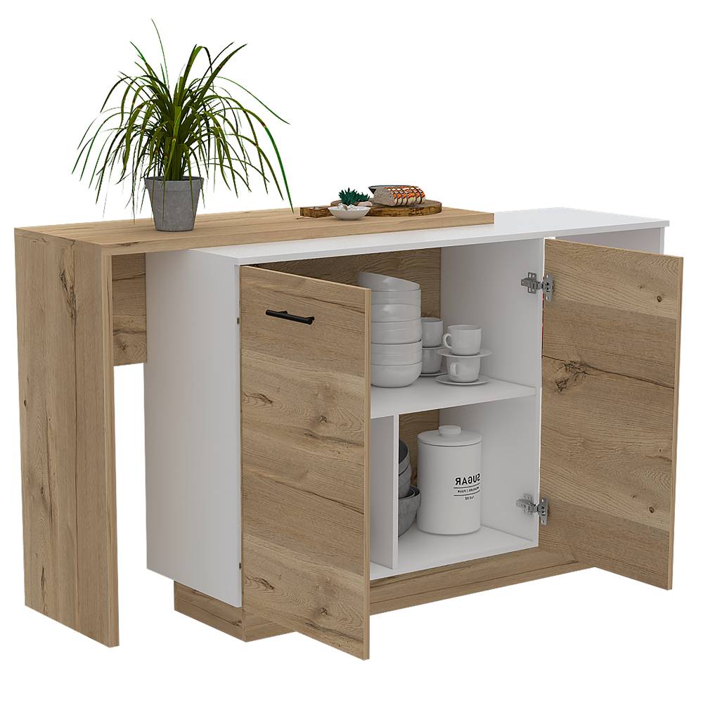 Barra de Cocina Sicilia Blanco y Duna 150x90cm con Dos Entrepaños y con Tres Comportamientos - Cocinas | Bylmo