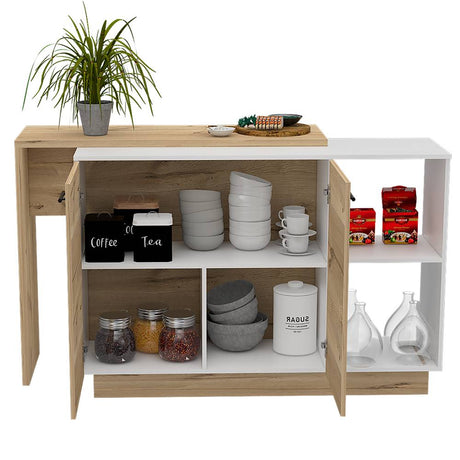 Barra de Cocina Sicilia Blanco y Duna 150x90cm con Dos Entrepaños y con Tres Comportamientos - Cocinas | Bylmo