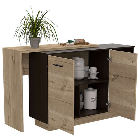 Mueble Auxiliar de Cocina Sicilia Wengue 150x90cm con Cuatro Entrepaños y Cinco Compartimientos - Muebles Organizadores | Bylmo