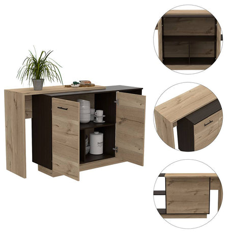 Barra de Cocina Sicilia Wengue y Duna 150x90cm con Dos Entrepaños y con Tres Comportamientos - Cocinas | Bylmo