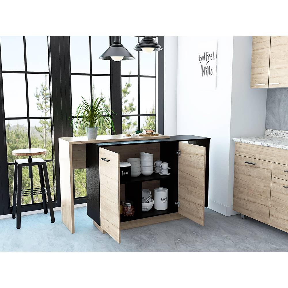 Barra de Cocina Sicilia Wengue y Duna 150x90cm con Dos Entrepaños y con Tres Comportamientos - Cocinas | Bylmo