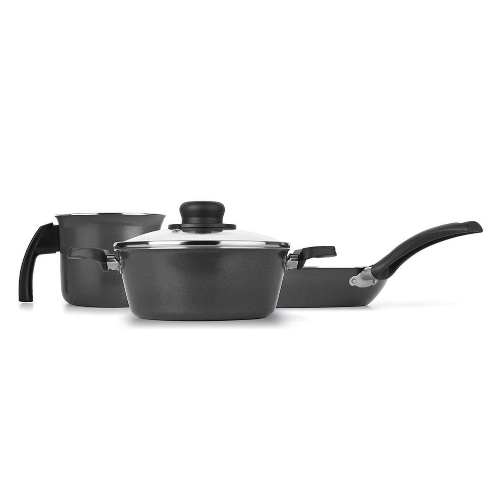 Batería de Cocina Basic Gris 45x28cm con Mango de Baquelita y con Revestimiento Antiadherente - Ollas y Sartenes | Bylmo