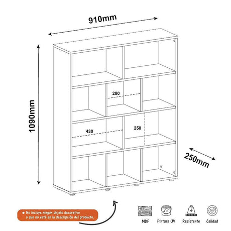 Biblioteca Book Blanco 91x109cm con Diez Compartimientos - Bibliotecas | Bylmo