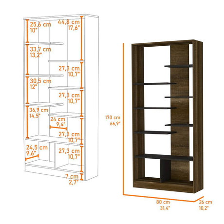 Biblioteca Classic Wengue 80x170cm Rectangular con Diez Compartimientos - Bibliotecas | Bylmo