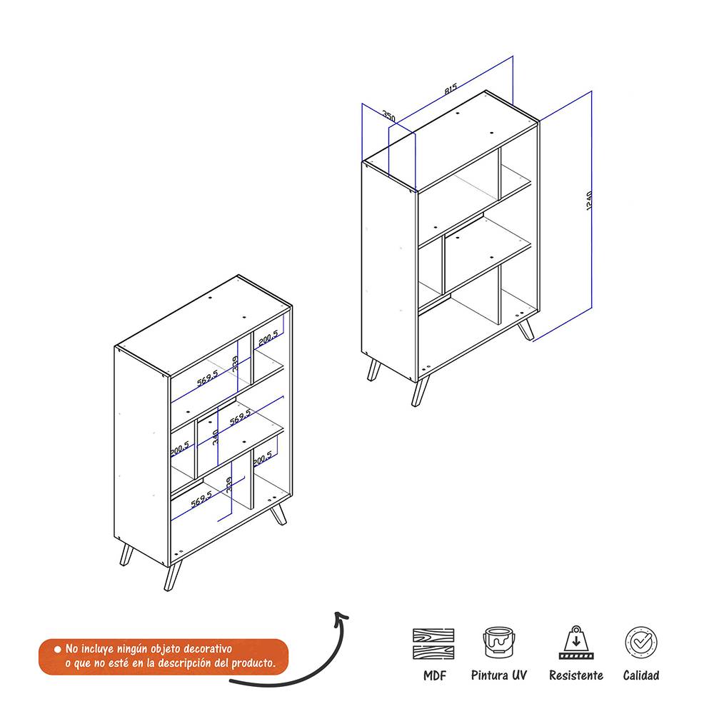 Biblioteca Kazan Amarillo 81 cm con Entrepaños - Bibliotecas | Bylmo