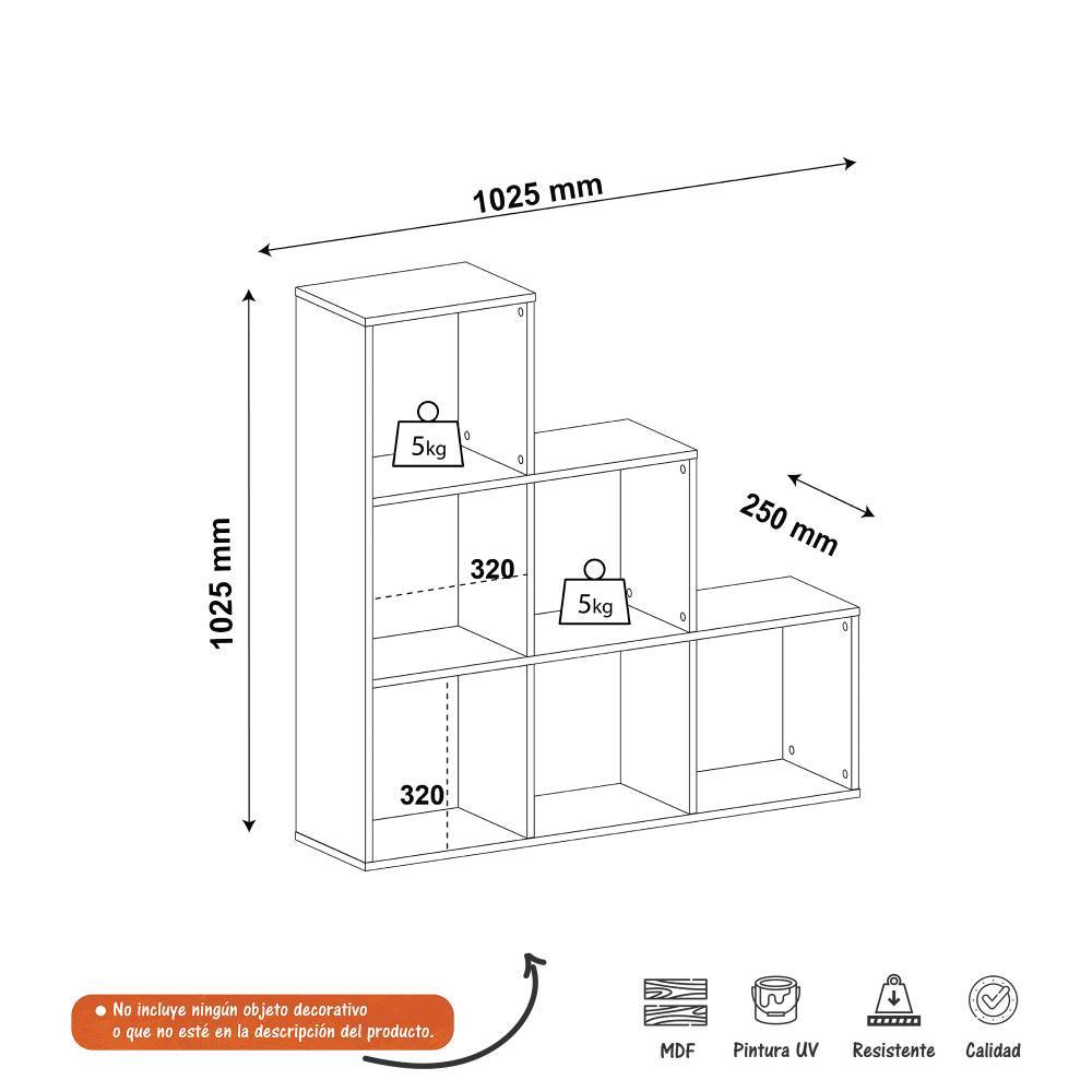 Biblioteca Escalera Grid Blanco 102x102cm con Seis Compartimientos - Bibliotecas | Bylmo
