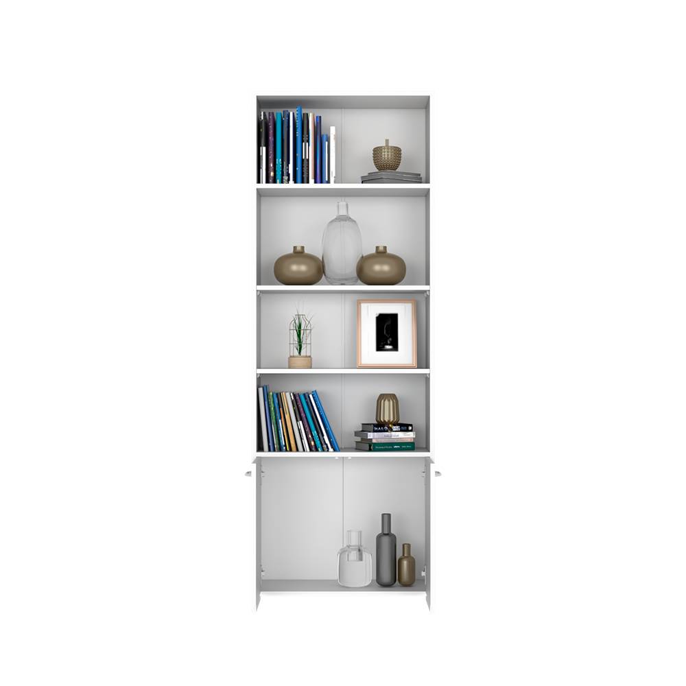 Biblioteca Lisa Blanco 63x180cm con Cuatro Compartimientos y con Un Cajón - Bibliotecas | Bylmo