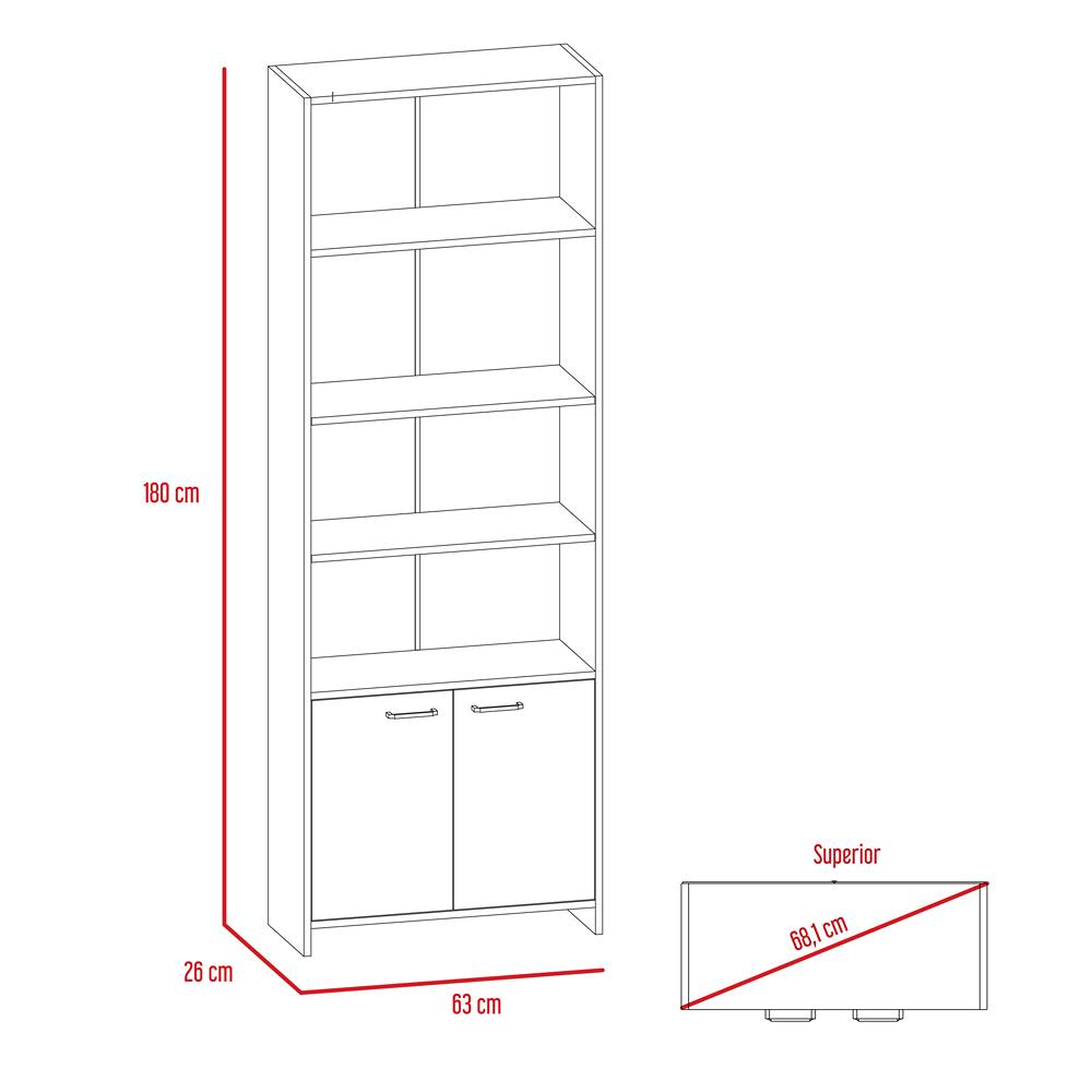 Biblioteca Lisa Blanco 63x180cm con Cuatro Compartimientos y con Un Cajón - Bibliotecas | Bylmo