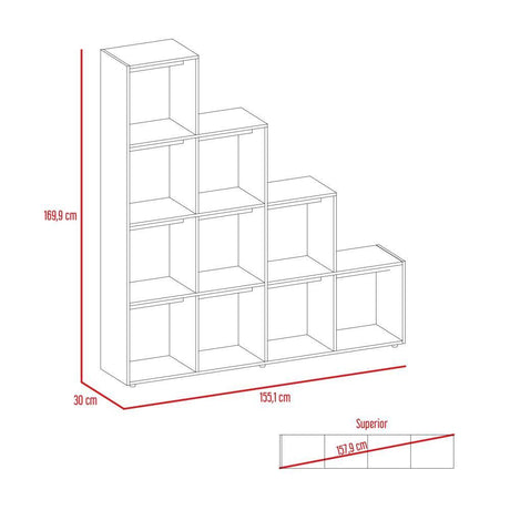 Biblioteca Escalera Luma Rovere 155.1x169.9cm con Diez Compartimientos - Bibliotecas | Bylmo
