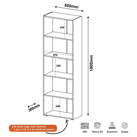Biblioteca Multy Blanco 60x180cm con Cinco Compartimientos - Bibliotecas | Bylmo