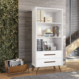 Biblioteca Ovalle Blanco 64x144.4cm con Tres Compartimientos y con Dos Cajones - Bibliotecas y Estanterias | Bylmo