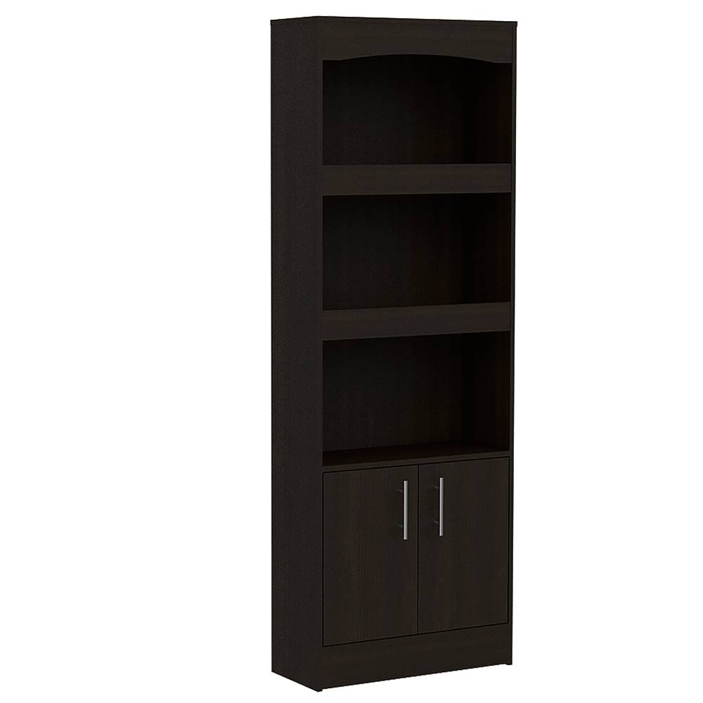 Biblioteca Simma Wengue 63.2x180.6cm con Tres Compartimientos y con Un Cajón - Bibliotecas | Bylmo