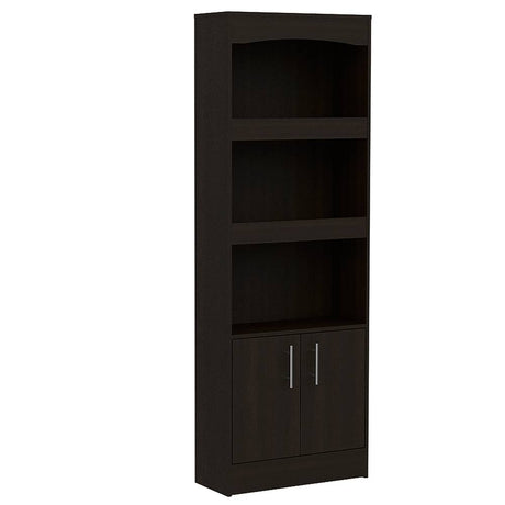 Biblioteca Simma Wengue 63.2x180.6cm con Tres Compartimientos y con Un Cajón - Bibliotecas | Bylmo