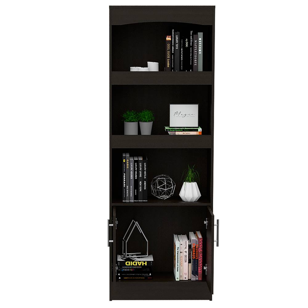 Biblioteca Simma Wengue 63.2x180.6cm con Tres Compartimientos y con Un Cajón - Bibliotecas | Bylmo