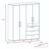 Closet Valdivia Caramelo 148 cm con Cuatro Puertas y Tres Cajones - Closets | Bylmo
