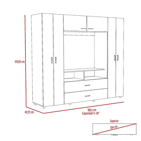 Closet Manila Wengue 198.4x179.9cm con 2 Cajones con 3 Entrepaños con Espacio para TV - Closets | Bylmo