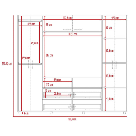 Closet Manila Wengue 198.4x179.9cm con 2 Cajones con 3 Entrepaños con Espacio para TV - Closets | Bylmo