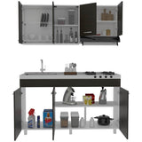 Cocina Sicilia Wengue y Blanco 150 cm Izquierda con Mesón - Cocinas | Bylmo