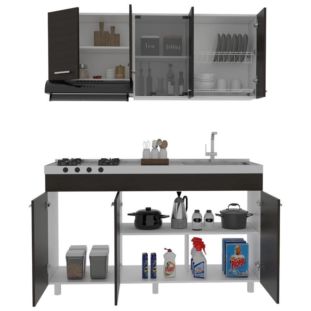 Cocina Sicilia Wengue y Blanco 150 cm Derecha con Mesón - Cocinas | Bylmo