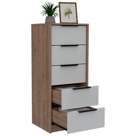 Cómoda Kaia Miel y Blanco 46x107cm De Cinco Hileras con Cinco Cajones - Cajoneras | Bylmo