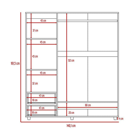 Closet Dassel Rovere 140.1x161.5cm con 2 Cajones con 3 Entrepaños - Closets | Bylmo