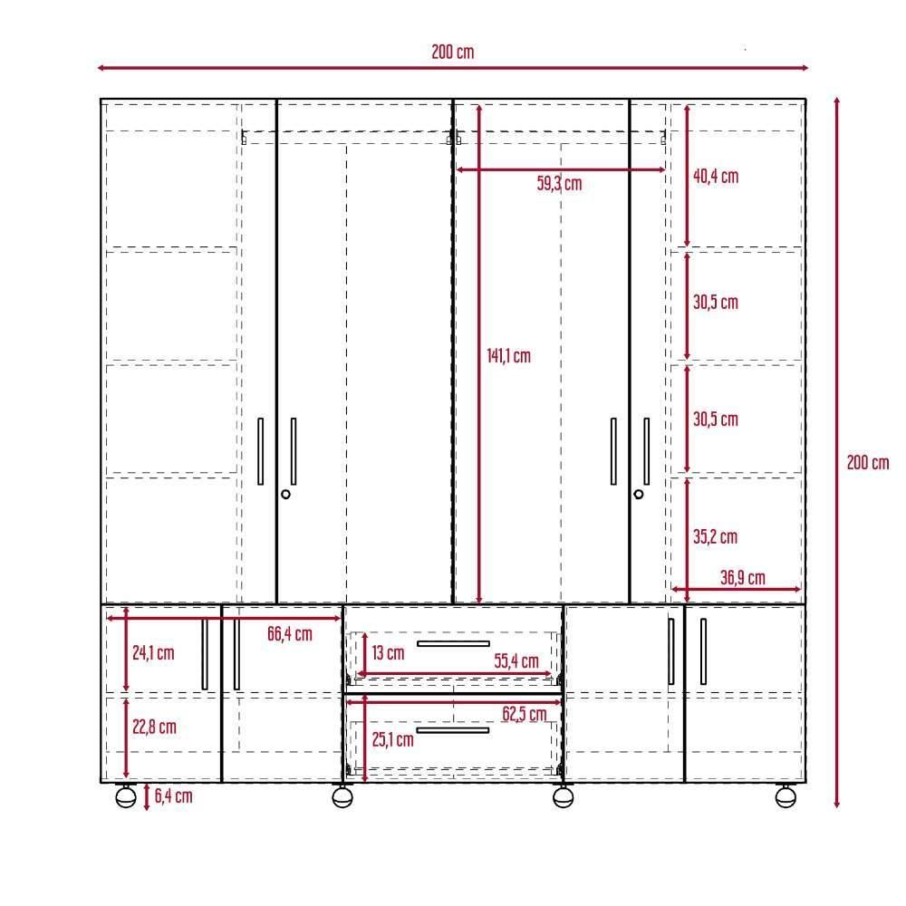 Closet Cantelmo Rovere 200x200cm con 4 Cajones con 8 Entrepaños - Closets | Bylmo