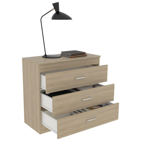 Cómoda Melia Rovere y Blanco 80x75cm De Tres Hileras con Tres Cajones y con Espacio para TV - Cajoneras | Bylmo