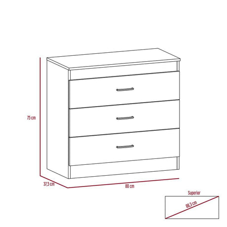 Cómoda Melia Rovere y Blanco 80x75cm De Tres Hileras con Tres Cajones y con Espacio para TV - Cajoneras | Bylmo