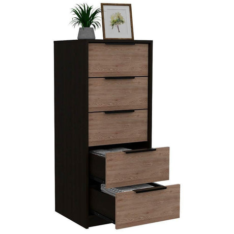 Cómoda Kaia Wengue y Miel 46x107cm De Cinco Hileras con Cinco Cajones - Cajoneras | Bylmo